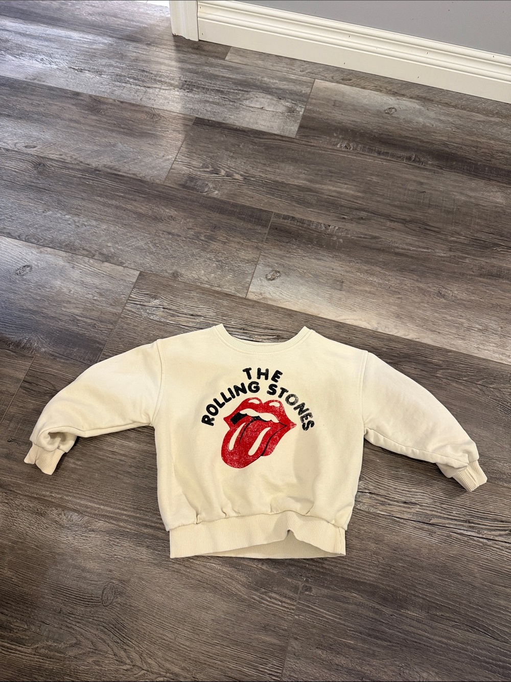 Zara The Rolling Stones Cream Kids Sweatshirt with Red Tongue Logo